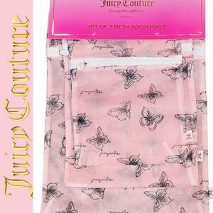 Juicy Couture Home Set Of 3 Butterflies Script Logo Mesh Wash Bags